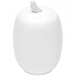 Pote Porcelana Com Tampa Birds Branco 12x10x17cm